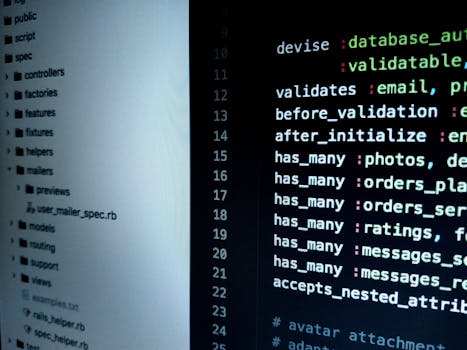 Detailed view of Ruby on Rails code highlighting software development intricacies.